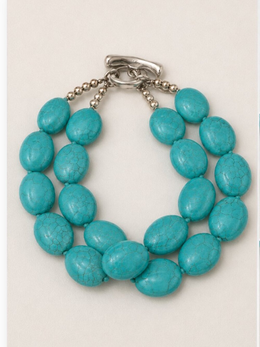 925 Sterling Silver Double Strand Turquoise Bead Bracelet Made in Thailand